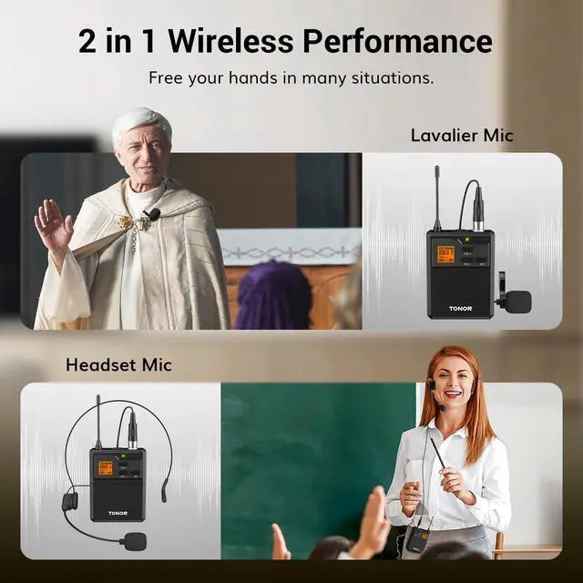 Alt view image 4 of 7 - UHF Wireless Microphone System, 2 Sets Bodypack & Lavalier Mic