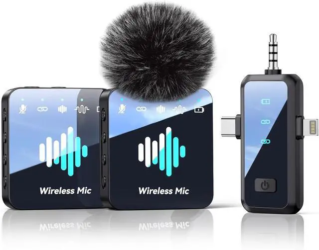 Main image of Wireless Microphone for iPhone: 40dB Noise Canceling Mini Mic with 20Hz-20kHz Audio, 328ft Range, 20H Battery, 3-in-1 Lavalier Microphone for Video Recording