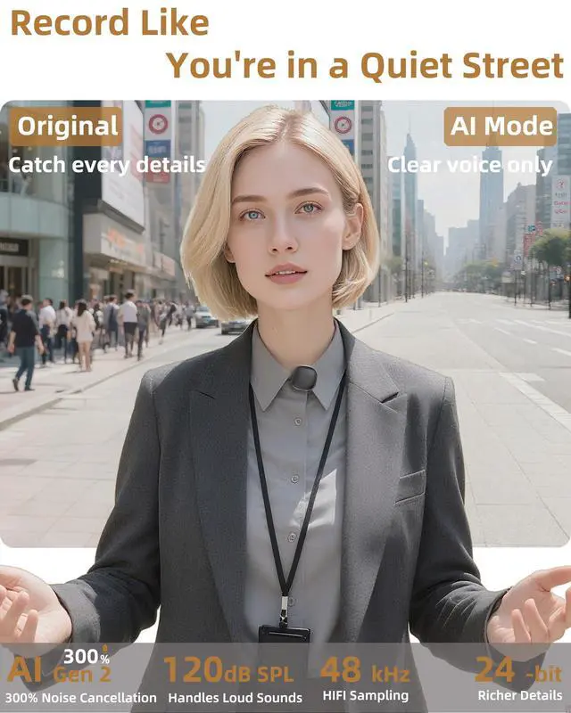 Alt view image 2 of 7 - Wireless Lavalier Microphones for iPhone 17 with AI Noise Filter