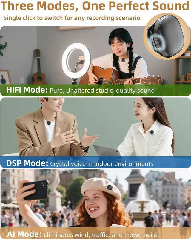 Alt view image 3 of 7 - Wireless Lavalier Microphones for iPhone 17 with AI Noise Filter