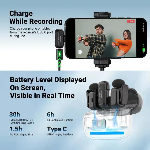 Alt view image 6 of 7 - KM19 Mini Lav Mic Compatible with iPhone 17 16 15, Black