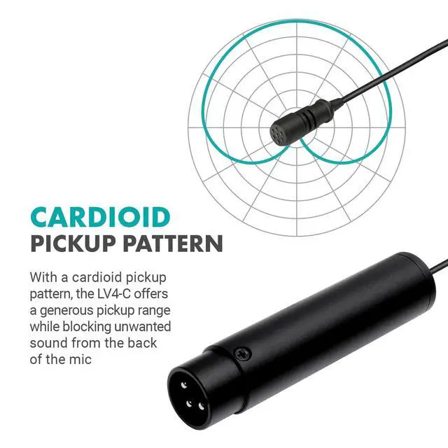 Alt view image 4 of 7 - LV4-C Cardioid XLR Lavalier Microphone with Phantom Power