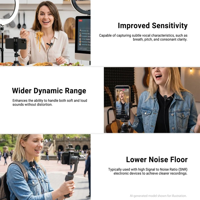 Alt view image 3 of 7 - ø9.7mm Lavalier Microphone (2 Pack), 3.5mm TRS Clip On Lapel Wired Omnidirectional Condenser Lav Mic with 1.5m Cable & Windscreen for Video Recording, Vlogging, Filming, LM10