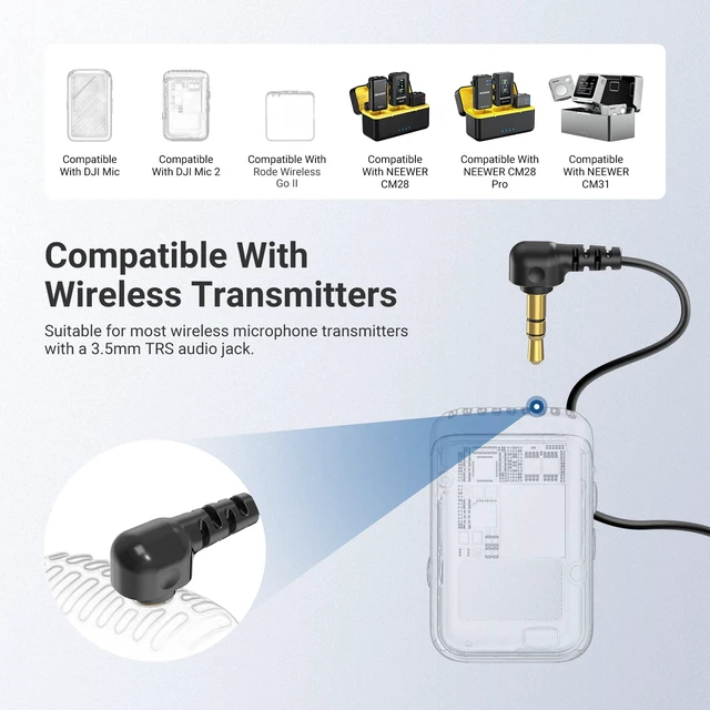 Alt view image 5 of 7 - ø9.7mm Lavalier Microphone (2 Pack), 3.5mm TRS Clip On Lapel Wired Omnidirectional Condenser Lav Mic with 1.5m Cable & Windscreen for Video Recording, Vlogging, Filming, LM10