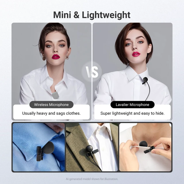 Alt view image 6 of 7 - ø9.7mm Lavalier Microphone (2 Pack), 3.5mm TRS Clip On Lapel Wired Omnidirectional Condenser Lav Mic with 1.5m Cable & Windscreen for Video Recording, Vlogging, Filming, LM10