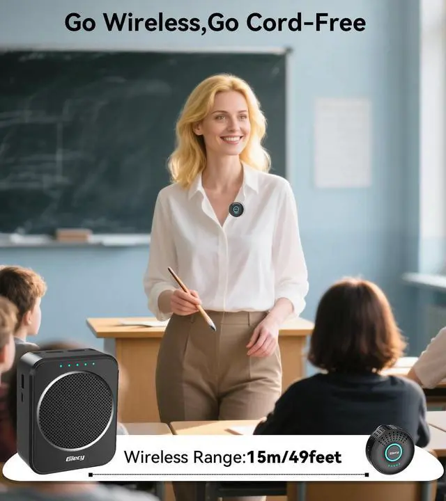 Alt view image 3 of 7 - Portable Voice Amplifier with Wireless Lapel Microphone, Personal Microphone for Teachers, Rechargeable PA System for Classroom,Yoga, Meetings, Speeches