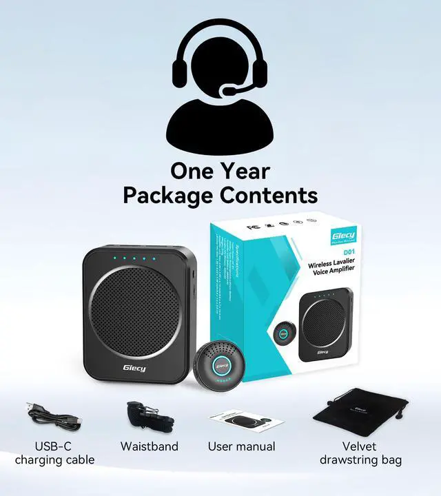 Alt view image 7 of 7 - Portable Voice Amplifier with Wireless Lapel Microphone, Personal Microphone for Teachers, Rechargeable PA System for Classroom,Yoga, Meetings, Speeches