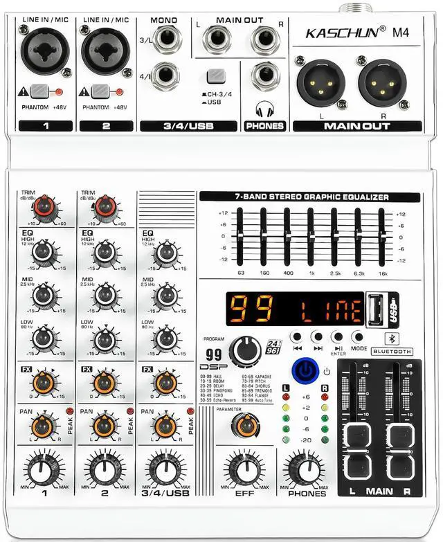 Main image of 4-Channel Bluetooth Audio Mixer with 99 DSP Effects & 48V Phantom Power