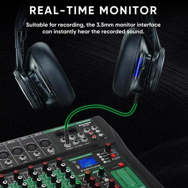 Alt view image 7 of 7 - 8 Channel Audio Mixer, Professional DJ Mixer Board Sound Music Mixing Console Digital Mixer with Reverb, Bluetooth, USB Port, 48V Phantom Power for Recording Karaoke Podcasting