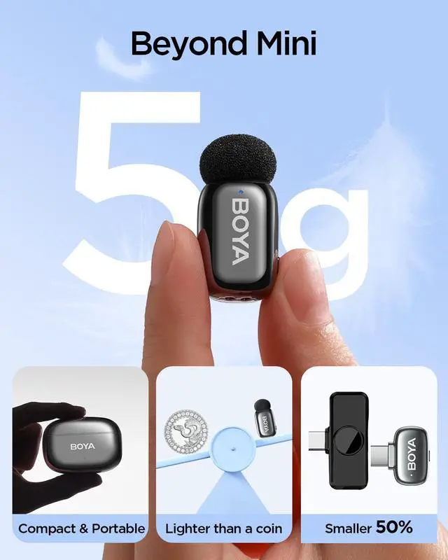 Alt view image 2 of 7 - Mini 2 USB Type-C Wireless Lavalier Microphone for Andriod iPhone15/16,Ultra Mini Lapel Mics,100M Range,30Hrs Battery Life,Noise Reduction Clip On Mic for TikTok YouTube(Space Gray)