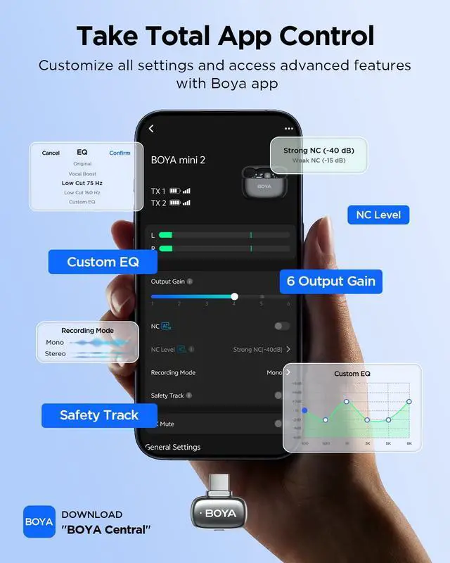 Alt view image 5 of 7 - Mini 2 USB Type-C Wireless Lavalier Microphone for Andriod iPhone15/16,Ultra Mini Lapel Mics,100M Range,30Hrs Battery Life,Noise Reduction Clip On Mic for TikTok YouTube(Space Gray)