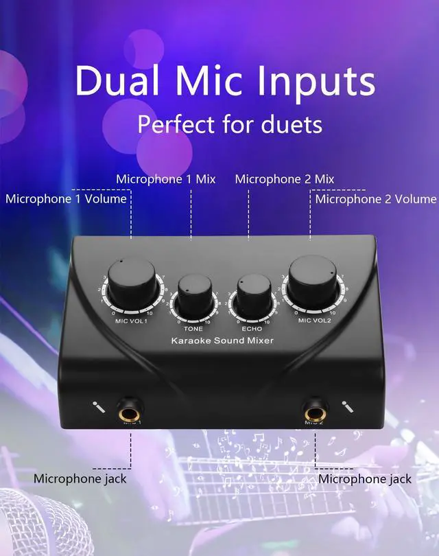 Alt view image 2 of 7 - Karaoke Sound Mixer, Dual MIC Input with Echo Control Compatible with TV, Computer, Smartphone & Tablet for Home Karaoke Parties