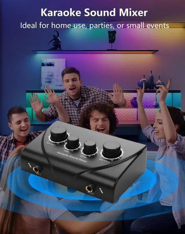 Alt view image 6 of 7 - Karaoke Sound Mixer, Dual MIC Input with Echo Control Compatible with TV, Computer, Smartphone & Tablet for Home Karaoke Parties