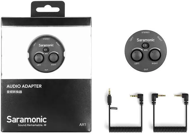 Main image of Miniature 2-Channel 3.5mm Microphone & Audio Mixer with TRS & TRRS Output Cables for Cameras, Smartphones, Computers & More (AX1)