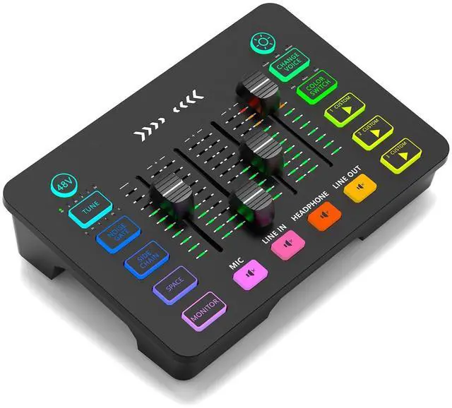 Main image of 4K Video Capture Card with Audio Mixer, 1080P 60fps Streaming, 4K Zero-Latency Loop Out, XLR/48V Phantom Power, Voice Changer, RGB, 4 Faders, Plug & Play for Gaming/Podcast/Recording