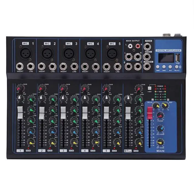 Alt view image 2 of 7 - 7 Channel Audio Mixer, Bluetooth Portable Audio Mixer w/USB DJ Sound Mixing Console MP3 Jack 48V Power for Computer Recording, Sounds Mixer Board For Studio Recording