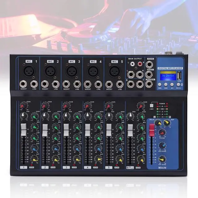 Main image of 7 Channel Audio Mixer, Bluetooth Portable Audio Mixer w/USB DJ Sound Mixing Console MP3 Jack 48V Power for Computer Recording, Sounds Mixer Board For Studio Recording
