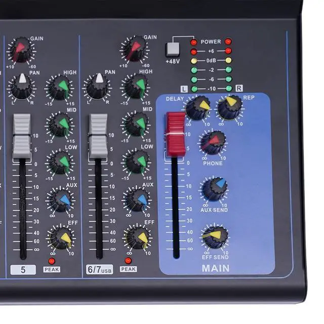 Alt view image 4 of 7 - 7 Channel Audio Mixer, Bluetooth Portable Audio Mixer w/USB DJ Sound Mixing Console MP3 Jack 48V Power for Computer Recording, Sounds Mixer Board For Studio Recording