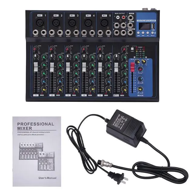 Alt view image 6 of 7 - 7 Channel Audio Mixer, Bluetooth Portable Audio Mixer w/USB DJ Sound Mixing Console MP3 Jack 48V Power for Computer Recording, Sounds Mixer Board For Studio Recording