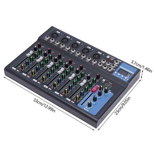 Alt view image 7 of 7 - 7 Channel Audio Mixer, Bluetooth Portable Audio Mixer w/USB DJ Sound Mixing Console MP3 Jack 48V Power for Computer Recording, Sounds Mixer Board For Studio Recording