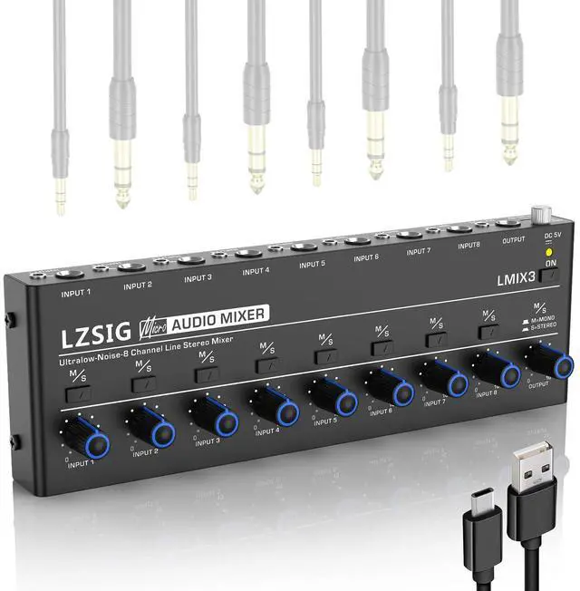 Main image of Mini Audio Mixer, Ultra Low-Noise, 8-Channel, 8 IN 1 OUT