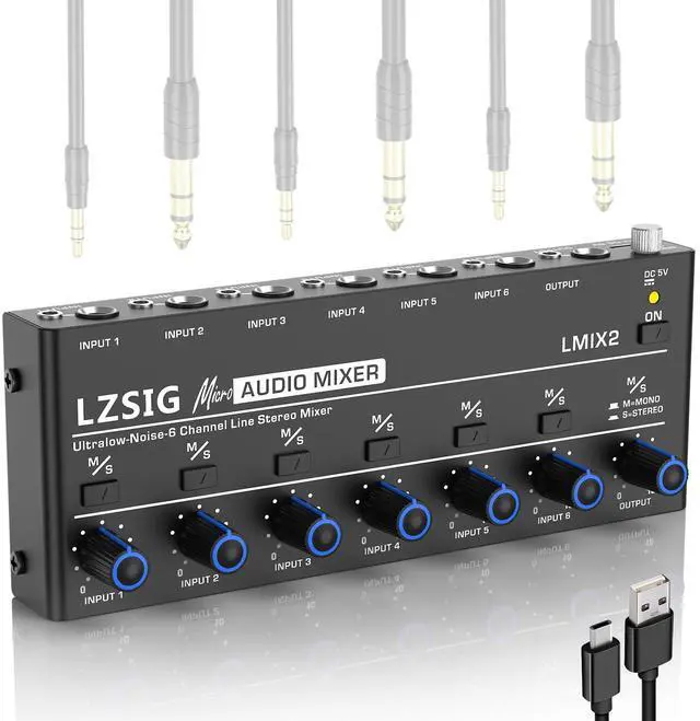 Main image of Mini Audio Mixer, Ultra Low-Noise, 6-Channel, 6 IN 1 OUT