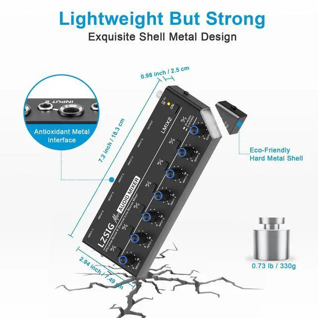 Alt view image 6 of 7 - Mini Audio Mixer, Ultra Low-Noise, 6-Channel, 6 IN 1 OUT