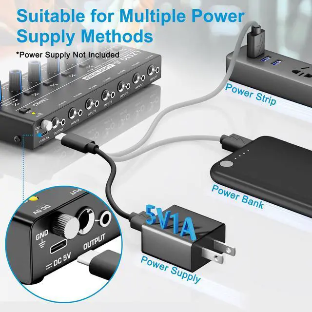 Alt view image 5 of 7 - Mini Audio Mixer, Ultra Low-Noise, 6-Channel, 6 IN 1 OUT