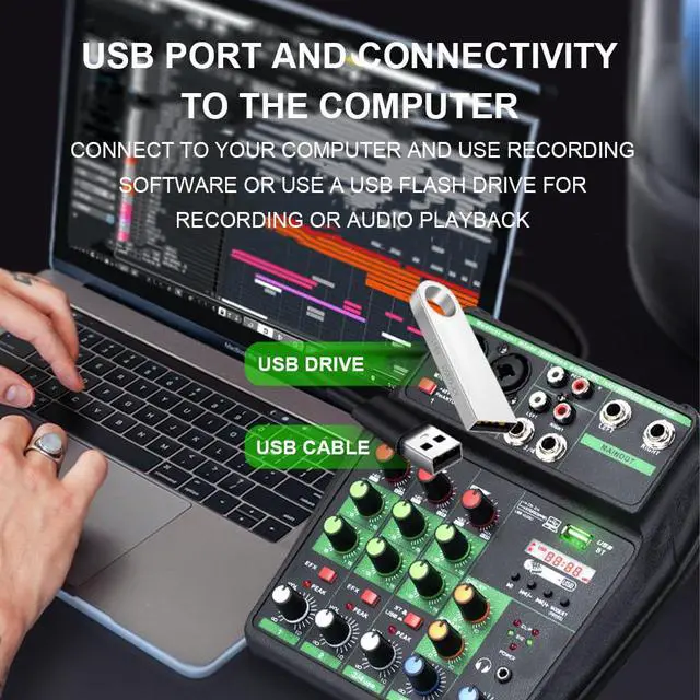 Alt view image 4 of 7 - 4 Channel Professional mixer audio 99DSP Bluetooth U disk 48V Phantom Power Source USB recording,dj mixer,Suitable for beginners Live streaming (A4-G)