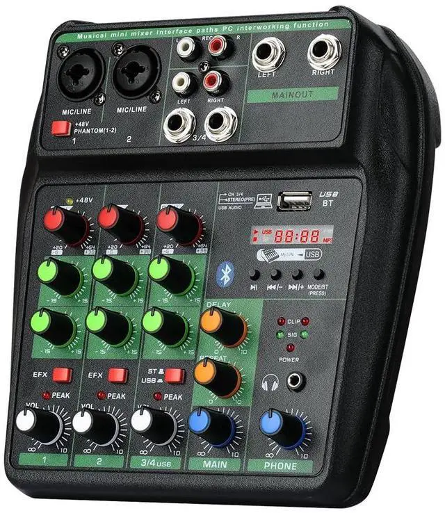 Main image of 4 Channel Professional mixer audio 99DSP Bluetooth U disk 48V Phantom Power Source USB recording,dj mixer,Suitable for beginners Live streaming (A4-G)