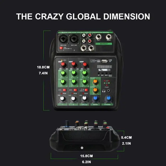 Alt view image 7 of 7 - 4 Channel Professional mixer audio 99DSP Bluetooth U disk 48V Phantom Power Source USB recording,dj mixer,Suitable for beginners Live streaming (A4-G)