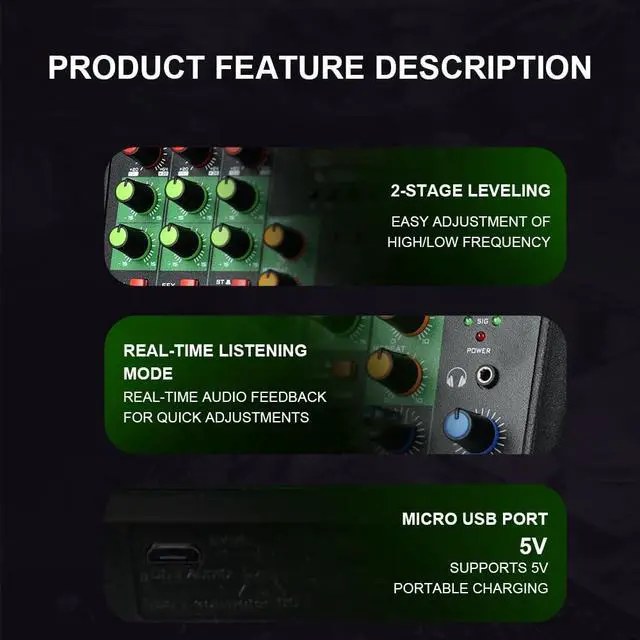 Alt view image 5 of 7 - 4 Channel Professional mixer audio 99DSP Bluetooth U disk 48V Phantom Power Source USB recording,dj mixer,Suitable for beginners Live streaming (A4-G)