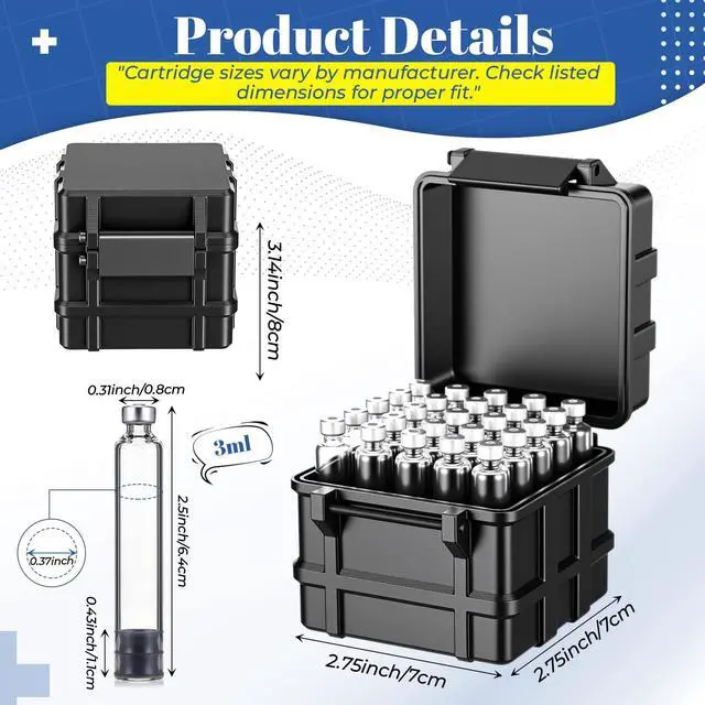 Alt view image 2 of 7 - 25 Slot 3ml Vial Storage Case with Lid Pen Cartridge Peptide Case Portable Container for Fridge Freezer Safe Travel Organization Protective Box for 3ml Pen Cartridges Vials Only