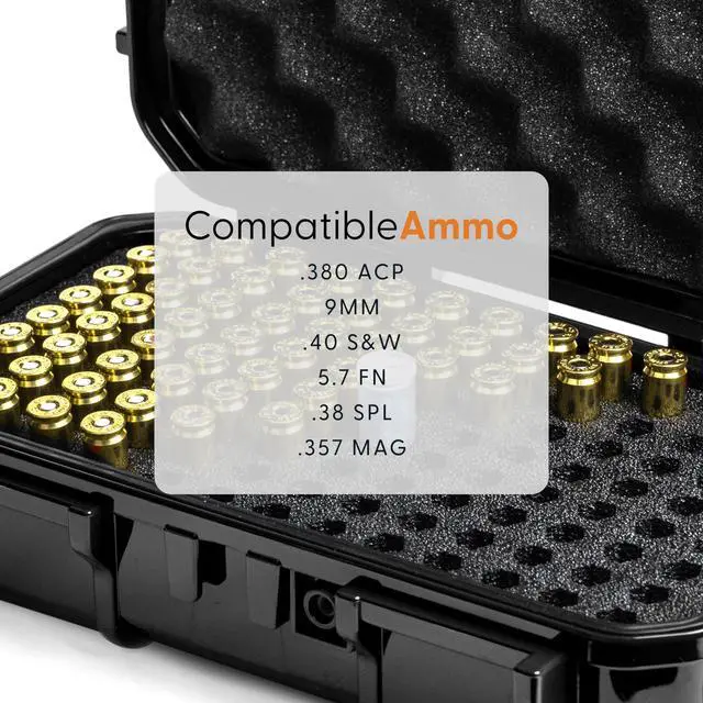 Alt view image 3 of 7 - Pistol Ammo Case Compatible with 5.7/9mm/.40/.380-100 Rounds Lockable USA Made