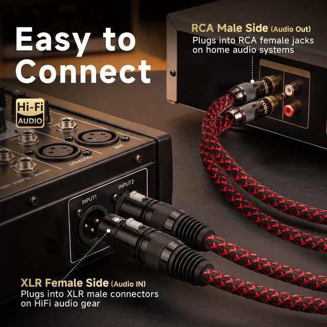 Alt view image 4 of 7 - HiFi RCA to XLR Audio Cable with 4-Core OFC for Audiophile,3ft/1m
