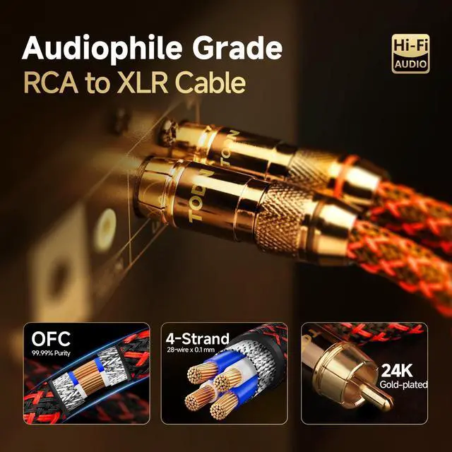 Alt view image 6 of 7 - HiFi RCA to XLR Audio Cable with 4-Core OFC for Audiophile,3ft/1m