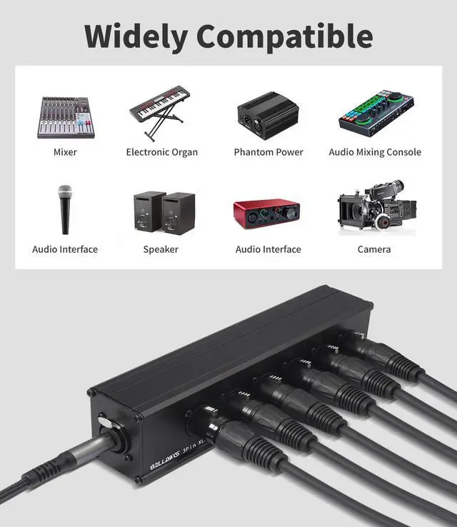 Alt view image 2 of 7 - 3Pin XLR 1/4 TRS Female to 6 XLR Male 1 in 6out Splitter Adapter,Professional Balanced Parallel 6Way XLR Single Input to six Output Connection Adapter for Mixer, Microphone, Audio Player
