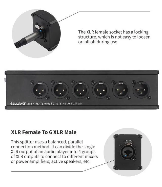 Alt view image 3 of 7 - 3Pin XLR 1/4 TRS Female to 6 XLR Male 1 in 6out Splitter Adapter,Professional Balanced Parallel 6Way XLR Single Input to six Output Connection Adapter for Mixer, Microphone, Audio Player