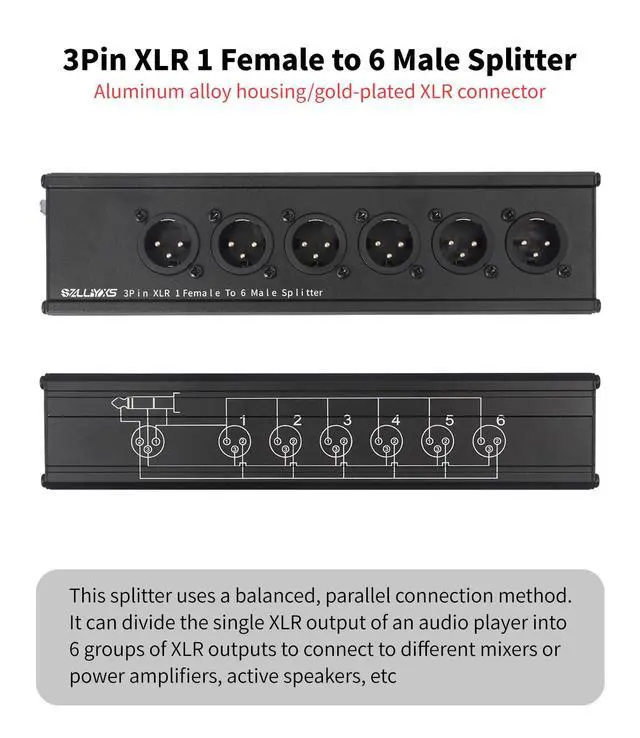 Alt view image 5 of 7 - 3Pin XLR 1/4 TRS Female to 6 XLR Male 1 in 6out Splitter Adapter,Professional Balanced Parallel 6Way XLR Single Input to six Output Connection Adapter for Mixer, Microphone, Audio Player