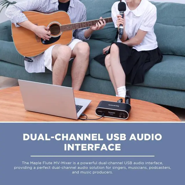 Alt view image 3 of 7 - MV-Mixer Dual-Channel XLR Audio Interface Mixer for Mac PC Recording Studio Singers Musicians Podcasters Guitar Sound Equipment, Real-Time and Playback Monitoring Music Production Software