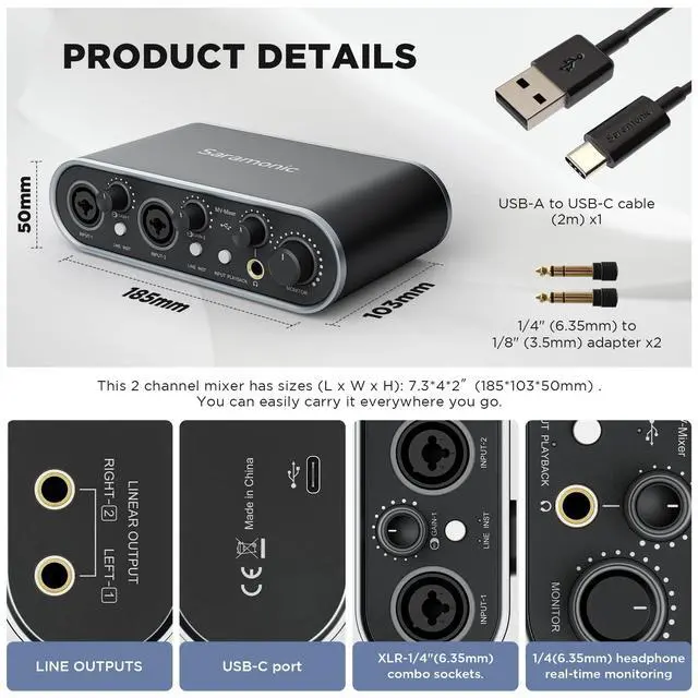 Alt view image 6 of 7 - MV-Mixer Dual-Channel XLR Audio Interface Mixer for Mac PC Recording Studio Singers Musicians Podcasters Guitar Sound Equipment, Real-Time and Playback Monitoring Music Production Software
