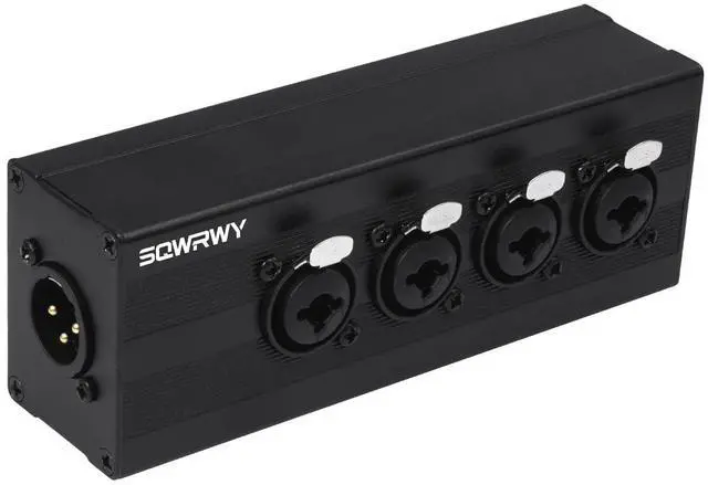 Main image of 4-Channel Microphone Mixer - Passive Combines 4 Female XLR / 1/4" TRS Inputs into 1 XLR Male Output for Studio Recording, Podcasting, Live Sound