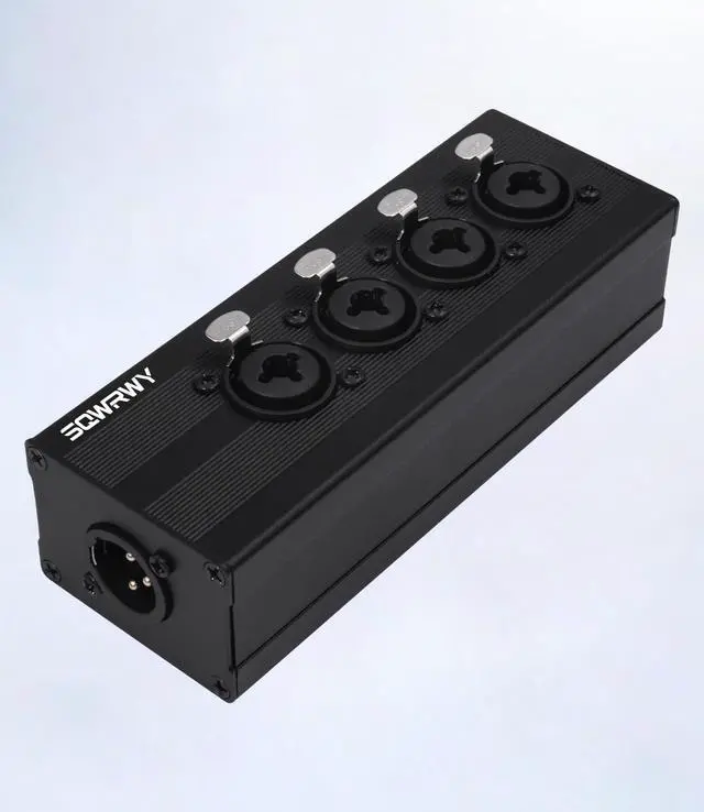Alt view image 7 of 7 - 4-Channel Microphone Mixer - Passive Combines 4 Female XLR / 1/4" TRS Inputs into 1 XLR Male Output for Studio Recording, Podcasting, Live Sound