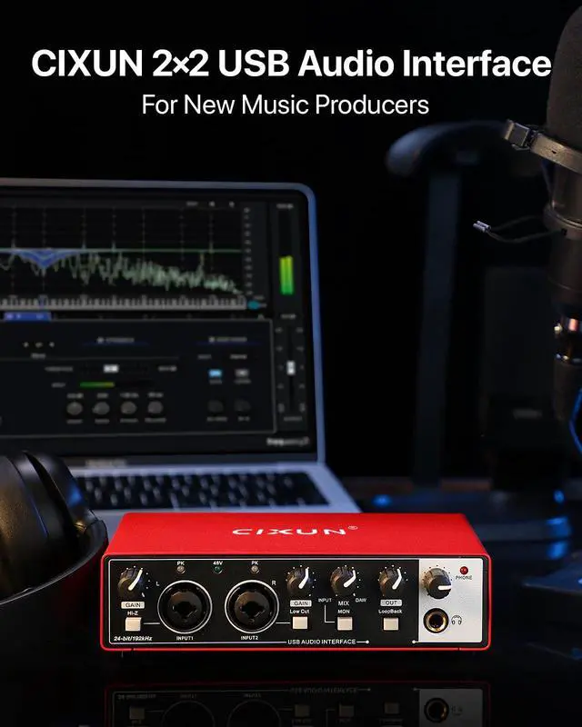 Alt view image 4 of 7 - 2x2 USB-C Audio Interface for PC/Mac Recording, 24-bit/192kHz, Dual TS/XLR Inputs, +48V Phantom Power, Studio/Podcast/Streaming(Matte Red)