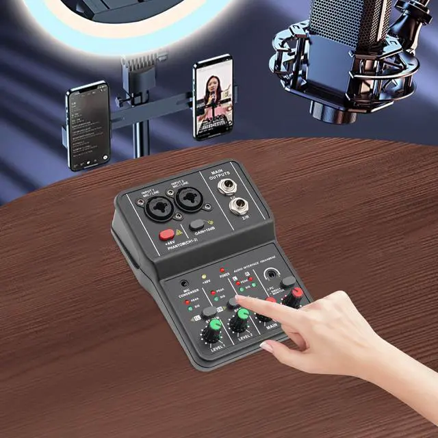 Alt view image 4 of 7 - 2 Channel Audio Mixer, Mini DJ Mixer Console with 16BIT/48KHZ Audio Resolution, Pro Mixing Console Controller Mixer Board High Compatibility for Laptop Tablet Mobile Karaoke Music Production