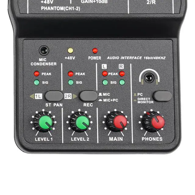 Alt view image 7 of 7 - 2 Channel Audio Mixer, Mini DJ Mixer Console with 16BIT/48KHZ Audio Resolution, Pro Mixing Console Controller Mixer Board High Compatibility for Laptop Tablet Mobile Karaoke Music Production