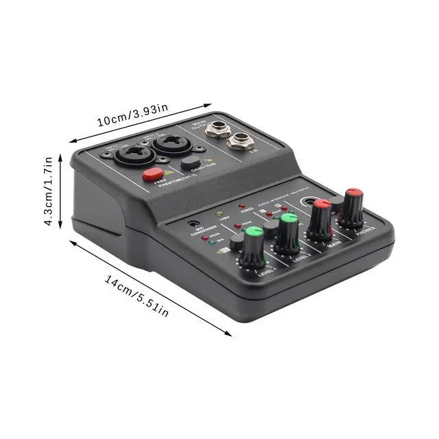 Alt view image 2 of 7 - 2 Channel Audio Mixer, Mini DJ Mixer Console with 16BIT/48KHZ Audio Resolution, Pro Mixing Console Controller Mixer Board High Compatibility for Laptop Tablet Mobile Karaoke Music Production