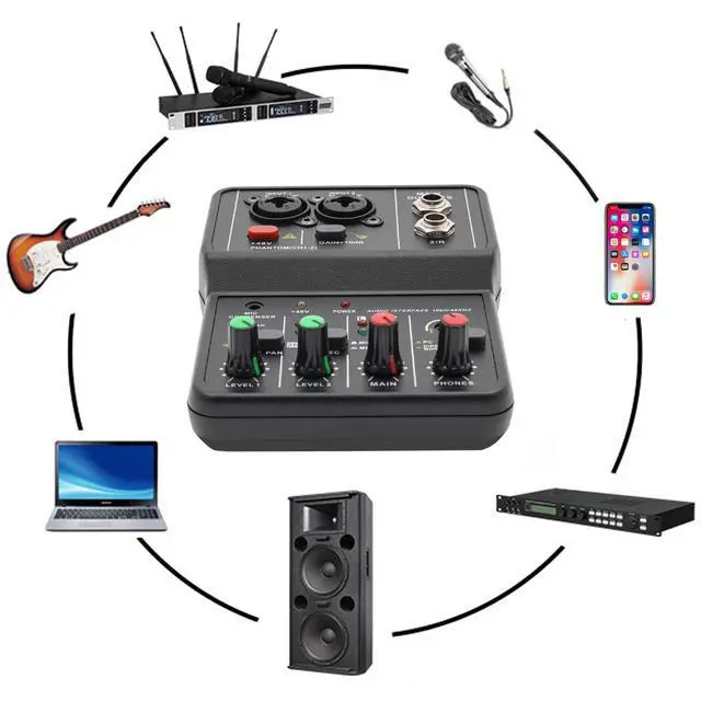 Alt view image 5 of 7 - 2 Channel Audio Mixer, Mini DJ Mixer Console with 16BIT/48KHZ Audio Resolution, Pro Mixing Console Controller Mixer Board High Compatibility for Laptop Tablet Mobile Karaoke Music Production