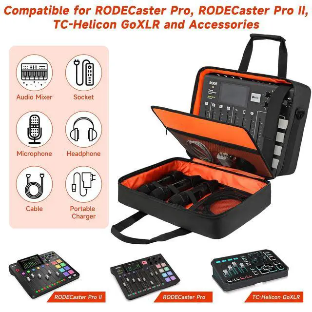 Alt view image 2 of 7 - Large Audio Mixer Travel Case Compatible with RODECaster Pro,RODECaster Pro II,TC-Helicon GoXLR,Podcast Mixer Case Protective DJ Mixer Storage Bag for Microphones and More Podcast Equipment