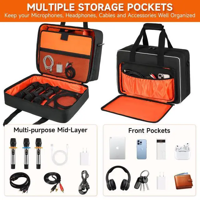 Alt view image 5 of 7 - Large Audio Mixer Travel Case Compatible with RODECaster Pro,RODECaster Pro II,TC-Helicon GoXLR,Podcast Mixer Case Protective DJ Mixer Storage Bag for Microphones and More Podcast Equipment